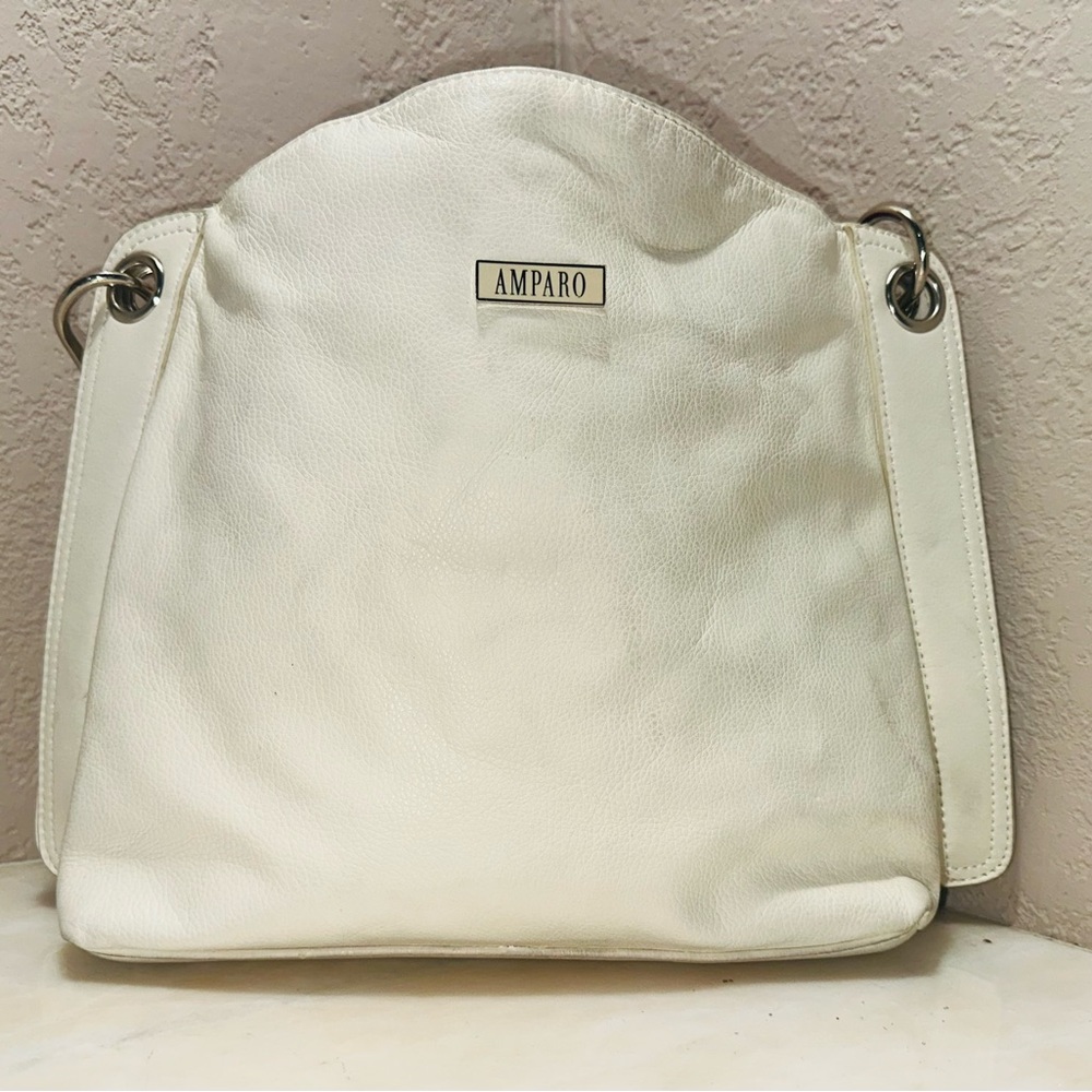 White Shoulder Bag with Textured Fabric and Slouchy Shape